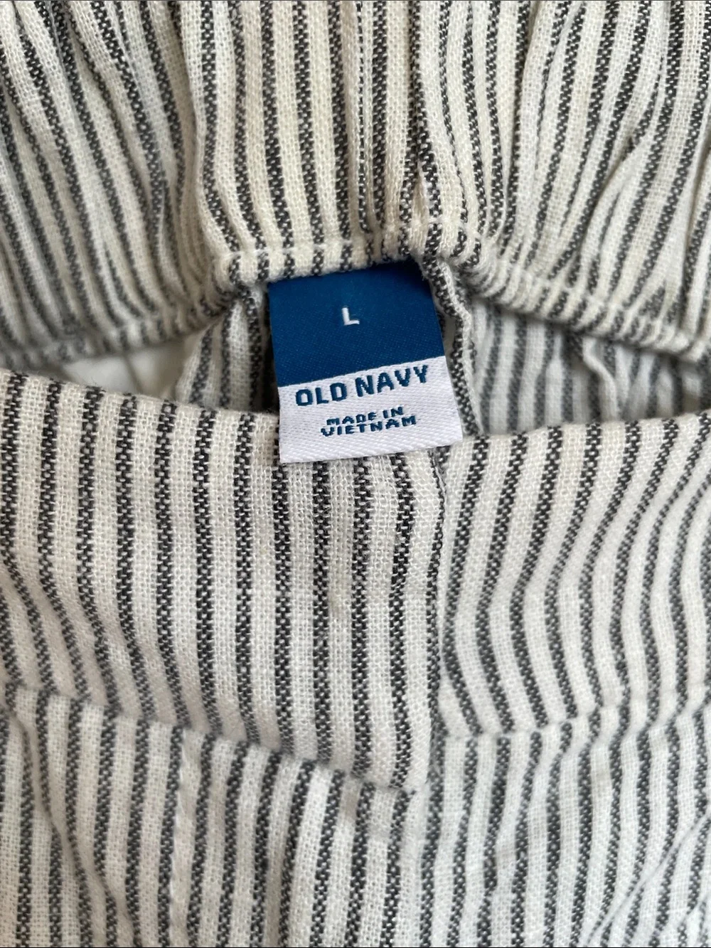 Old Navy White and Gray Pinstriped High-Rise Shorts